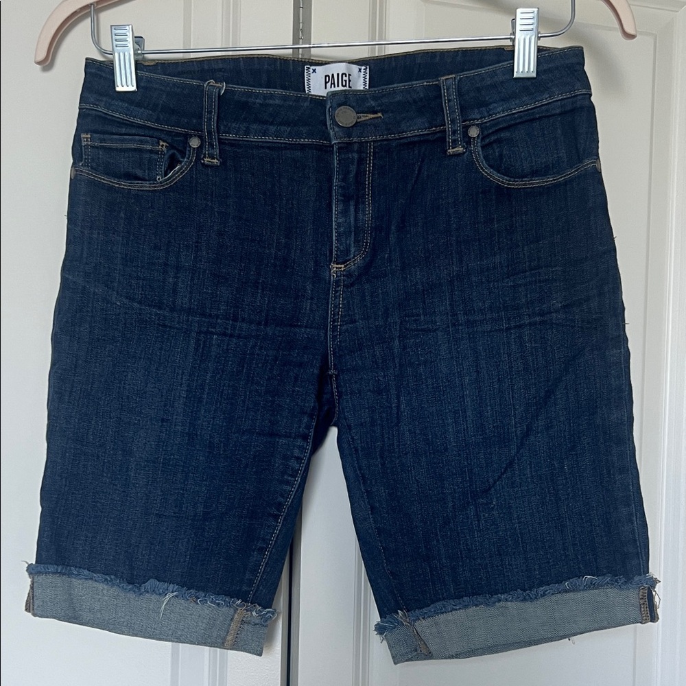 PAIGE Dark Indigo Rolled-Hem Denim Bermuda Shorts